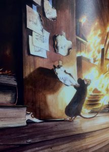 Der Forscherspeicher der kleinen Maus brennt lichterloh. Schnell noch die wichtigsten Zeichnungen eingesteckt und raus aus dem Inferno.